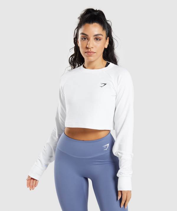 Damske Mikiny Gymshark Training Cropped Sweater Biele | IP9470851